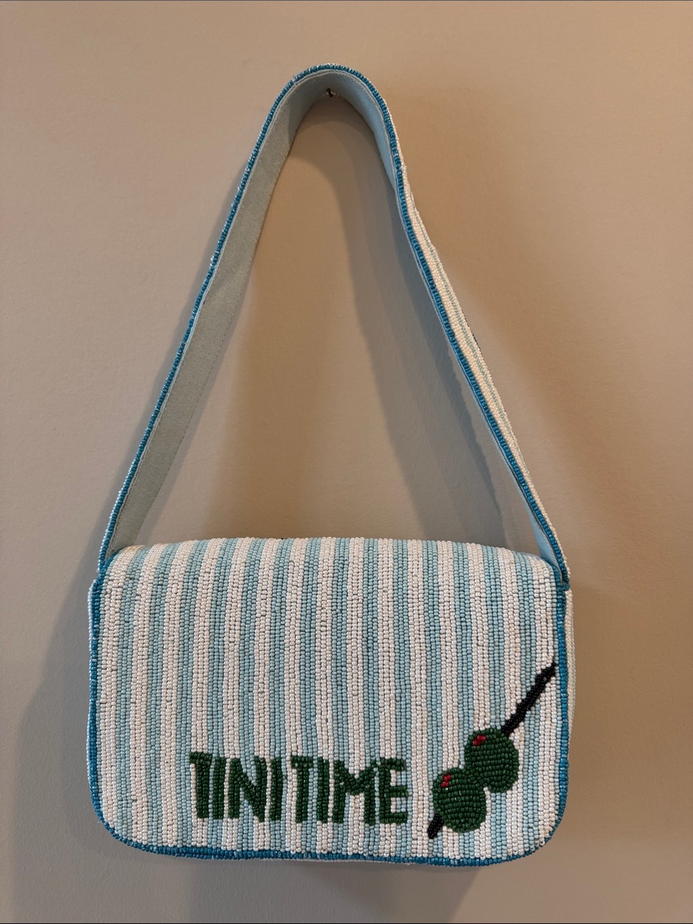 Anthropologie Beaded Martini Shoulder Bag in Light Blue, White and Green - Picture 2 of 4